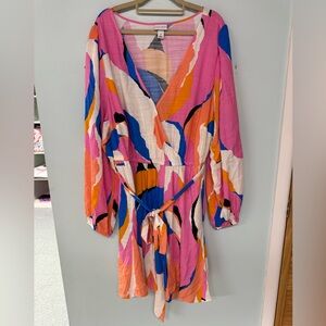 size 1X Ava & Vic pink, orange and blue printed dress